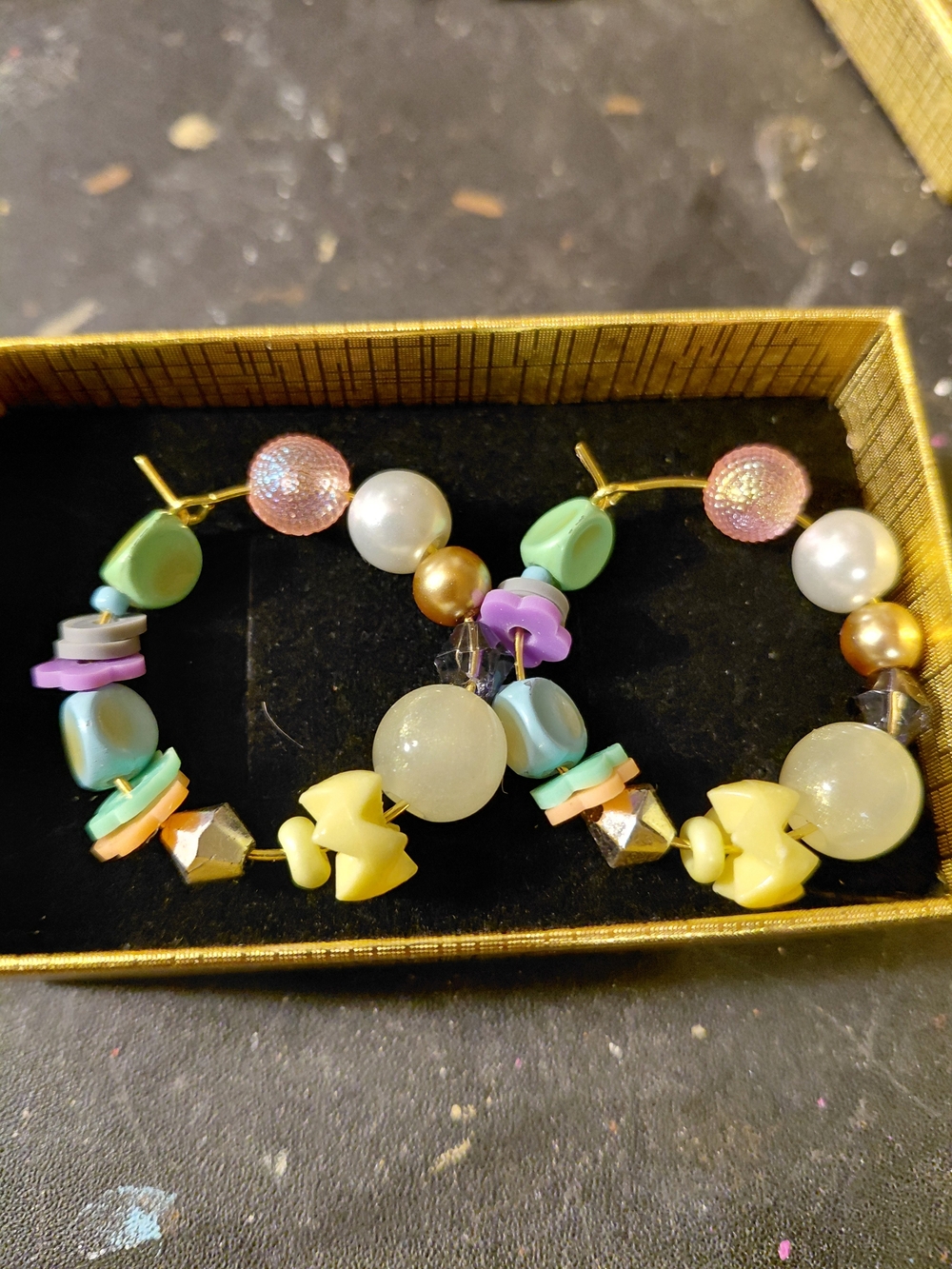 Pastel Multi-Bead Hoop Earrings with Pearlescent Accents
